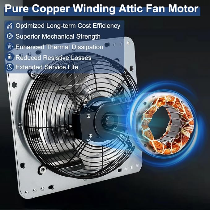 Cracubit Criditpid 7 Inch Shutter Exhaust Fan, Garage Exhaust, Wall Exhaust Fan with Adjustable Thermostat Switch for Gable, Shed, Garage, Basement, Greenhouse, Kitchen, Attic