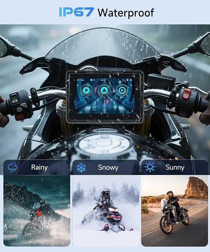 5 Inch Motorcycle Wireless CarPlay GPS Navigation System, Android Auto Portable CarPlay Screen for Motorcycle, Dual Bluetooth Car Play Moto, Si-ri, Goo-gle Assistant, IP67 Waterproof Moto Screen