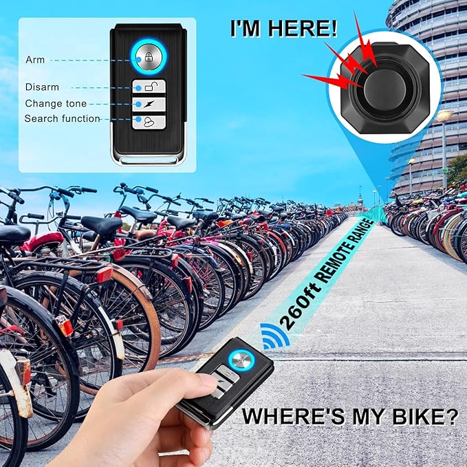 WSDCAM Rechargeable Electric Bike Horn Alarm with Remote, 110dB Loud Bike Horn for Adults Waterproof Bicycle Horn with Vibration Bicycle Alarm Anti Theft Electric Scooter Bike Accessories