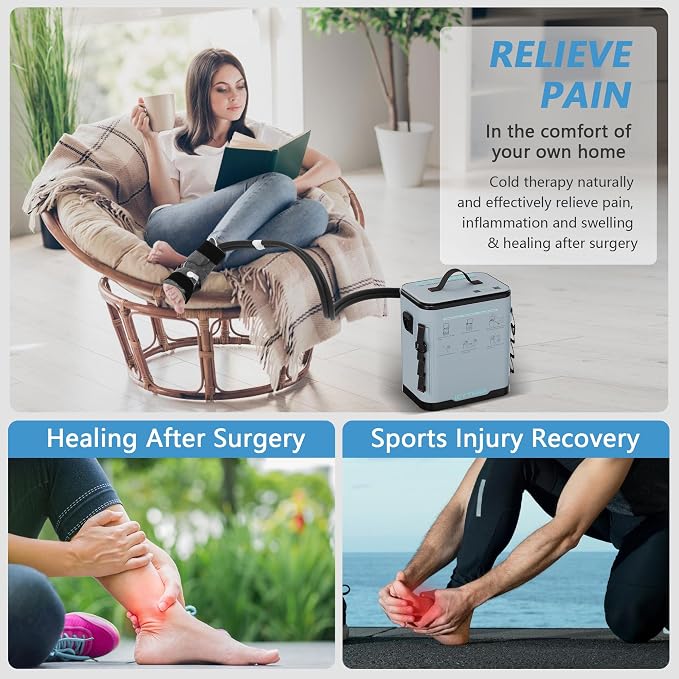 ICYTHRP Ice Machine for Ankle After Surgery, FSA Eligible HSA, Cold Therapy Machine with Programmable Timer, Replacement Recovery System, Cryotherapy Pain Relief with Ankle-Specific Pad