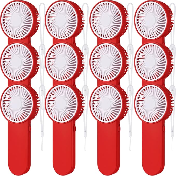 Sumind 12 Pcs Small Personal Portable Fan Mini Handheld Bulk 1 Speed Electric Cute Battery Powered for Neck Lash Makeup Women Men Travel Camping Indoor Outdoor Summer (Red)
