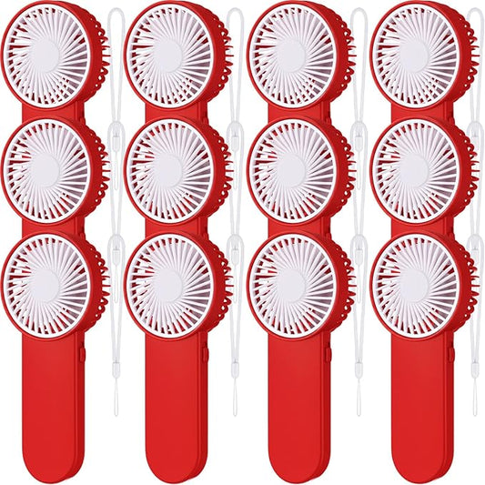 Sumind 12 Pcs Small Personal Portable Fan Mini Handheld Bulk 1 Speed Electric Cute Battery Powered for Neck Lash Makeup Women Men Travel Camping Indoor Outdoor Summer (Red)