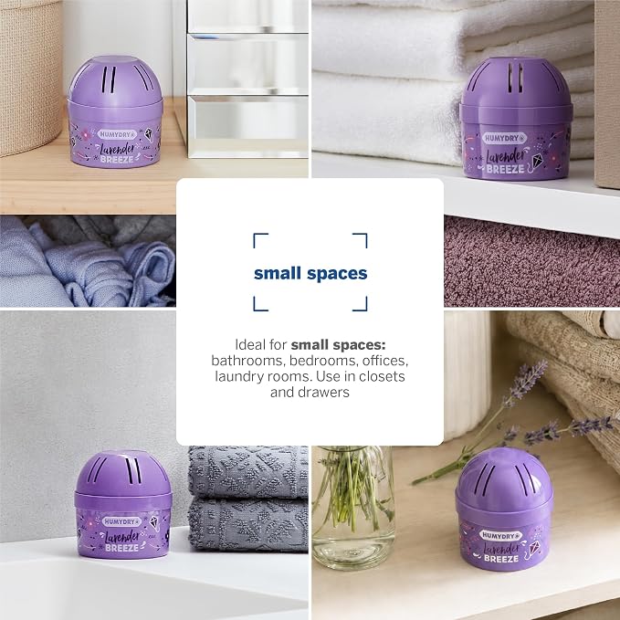HUMYDRY Moisture Absorber Device, Mini Pack of 12 2.6oz, Up to 500 Days of Moisture and Humidity Control, Fights Summer Humidity, Lavender Air Freshener, Small Space Dehumidifier, Non Electric