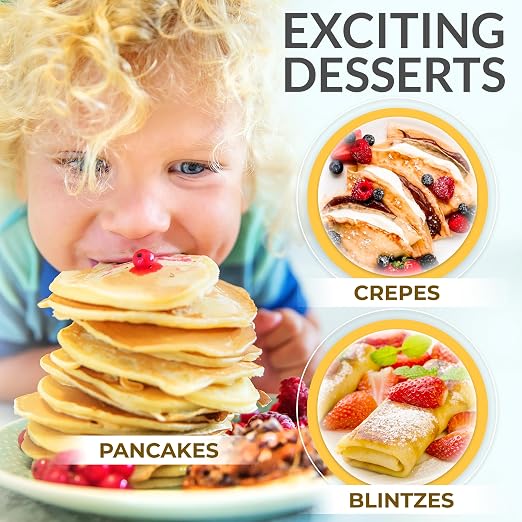 Crepe Maker Machine (Easy to Use), Pancake Griddle – Nonstick 12” Electric Griddle – Pancake Maker, Batter Spreader, Wooden Spatula – Crepe Pan for Crepes Roti, Tortilla, Blintzes – Portable, Compact