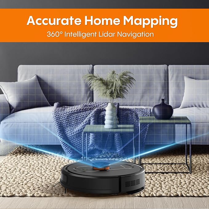 Robot Vacuum and Mop with Self-Emptying, Robotic Vacuum with 90-Day Hands-Free, Mapping, 5000Pa, LiDAR Navigation, Cleaning, Wi-Fi/App/Alexa Control, No-Go Zones,Ideal for Pet, Hard Floors, Carpet