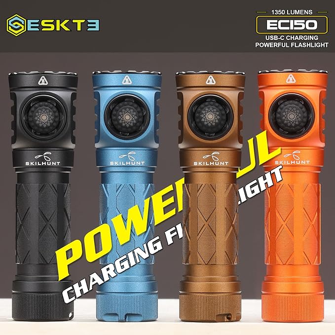 SKILHUNT EC150 USB-C Rechargeable Pocket Flashlight, High CRI,Compact Mini LED Torch for Everyday Use, Durable EDC Light (Blue, Neutral White 519A High CRI)
