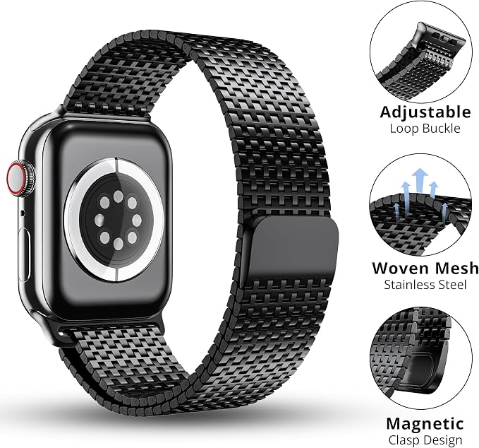 LULULOOK Milanese Mesh Loop Compatible with Apple Watch Band 49/46/45/44/42/41/40/38mm for Men Women, Stainless Steel Magnetic Buckle Strap for iWatch Ultra 3/2 Ultra Series 11 10 9 8 7 6 SE 5 4 3