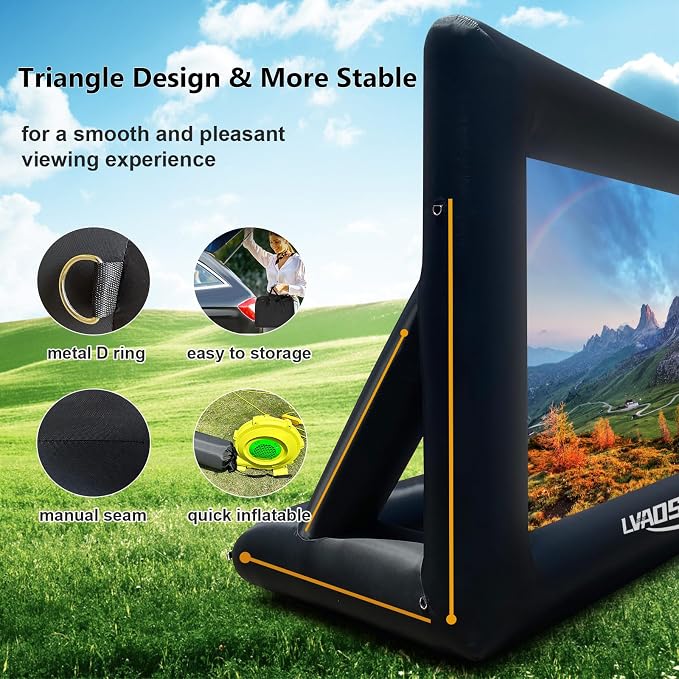 Inflatable Projector Screen, 16FT Blow Up Movie Screen Outdoor Projector, Easy Set Up One-piece Design Front & Rear Projection with Air Blower for Outside Backyard Family Movie Night Pool Party