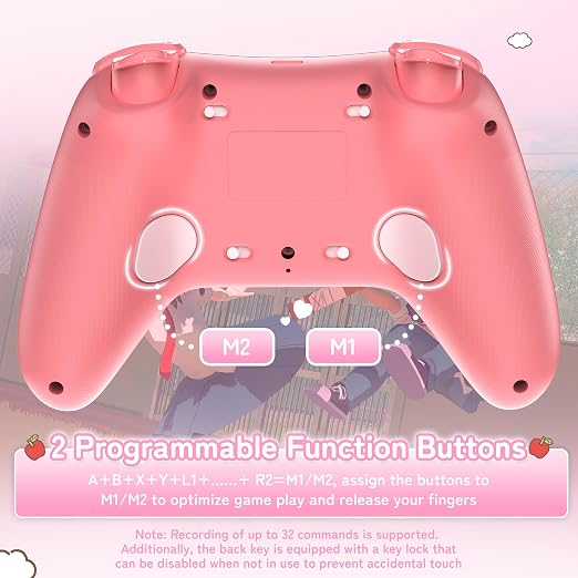 Kuitmor Hello Kitty Switch Pro Controller, Cute Hall Effect Wireless Gamepad No Drift for Switch 2/Switch/OLED/Lite, PC/Steam, Android, iOS, Bluetooth + Wired, Turbo, Back Buttons,6-Aixs Gyro, Wake-up, RGB (Pink, Without 2.4g Receiver)