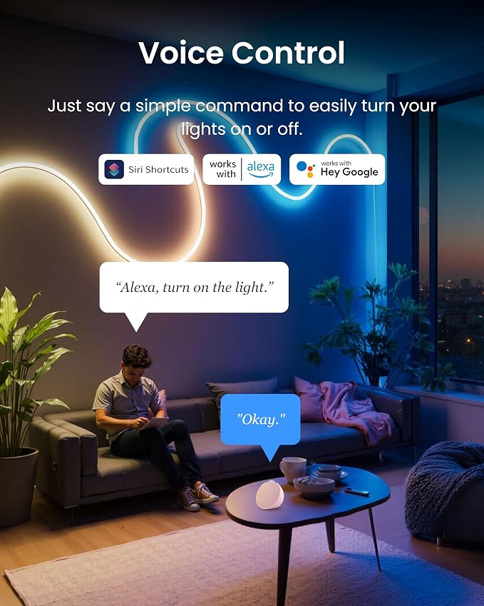SwitchBot RGBIC Neon Rope Lights with Alexa, Matter-Certified Wire Rope Light, DIY Flexible Steel Core, Neon Lights for Wall & Bedroom, Works w Apple Home/Siri/Google, Music Sync, 16M Colors, 6.56ft