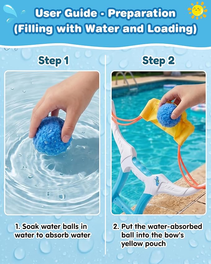 Reusable Water Balloons Set with 1 Bow Launchers - 12 Soft Cotton Water Balls (2.36in, Ages3+) and Mesh Storage Bag, Outdoor Water Toys for Kids and Adults, Summer Pool Beach Backyard Water Game-BLack