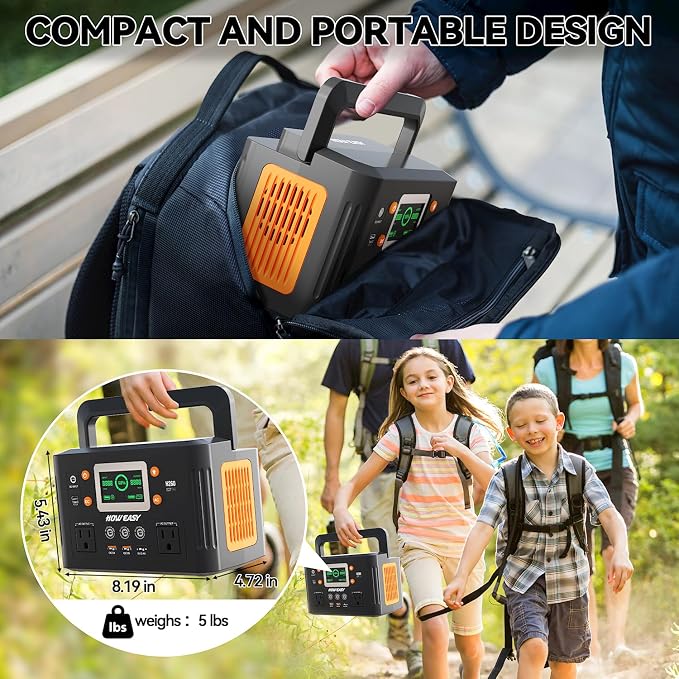 HOWEASY Portable Power Station,260W(500W peak) Solar Generator with PD 65W,110V Pure Sine Wave AC Outlet, 48000mAh Backup Lithium Battery for Outdoor Camping Travel Home Emergency