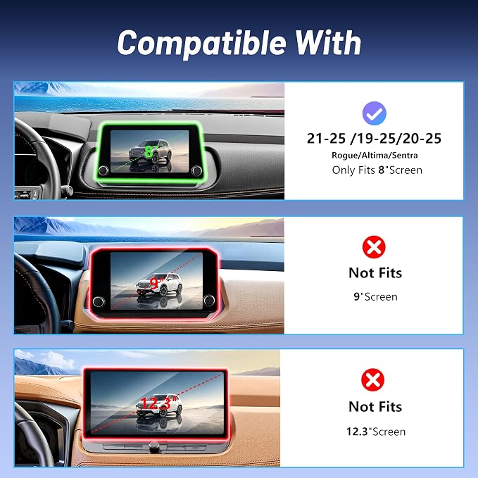 Phone Mount for Nissan Rogue S/SV/Rock Creek (2021-2026,Fit 8inch ONLY), Altima Platinum (2019-2025), Sentra SR/SV (2020-25), 15W Wireless Charger, Magnetic Phone Holder, 360°, Magsafe, Hands Free