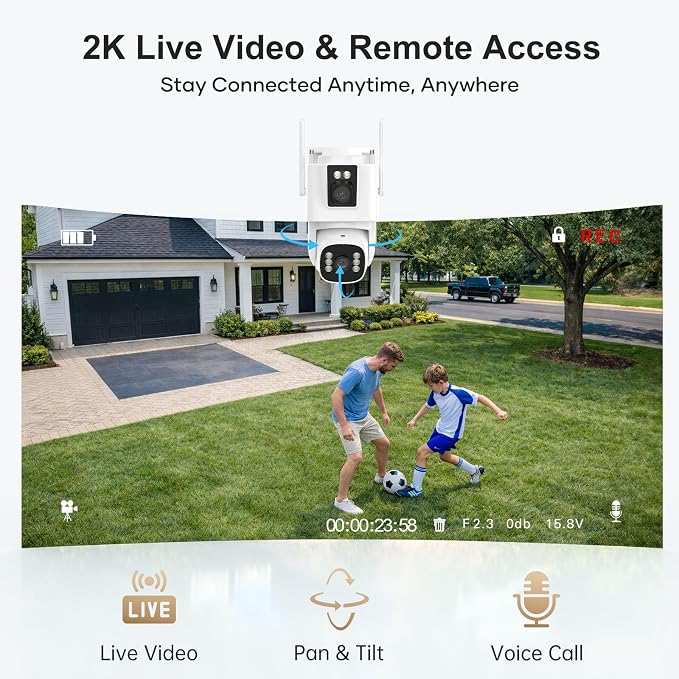 4G LTE Cellular Security Camera: Dual Lens Solar Outdoor Camera No WiFi 24/7 Recording with 32GB SD Card PTZ Night Vision Human Detection for Farm Cabin Construction Site Remote Property