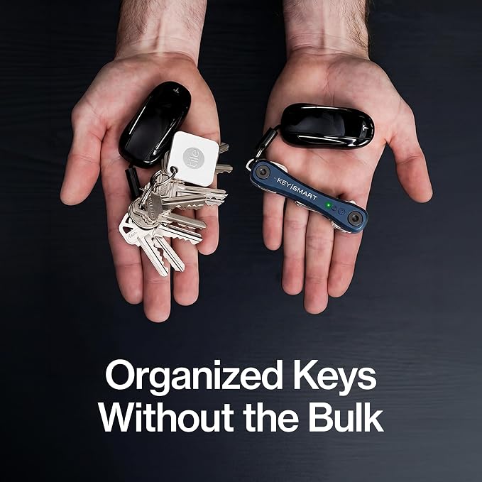 KeySmart iPro - Key Finder Locator with Sound, Keychain Key Holder, Apple Find My App Compatible, Key Organizer, Compact Clutter-Free Key Chain Tracker, Rechargeable Battery (Up to 14 Keys, Blue)