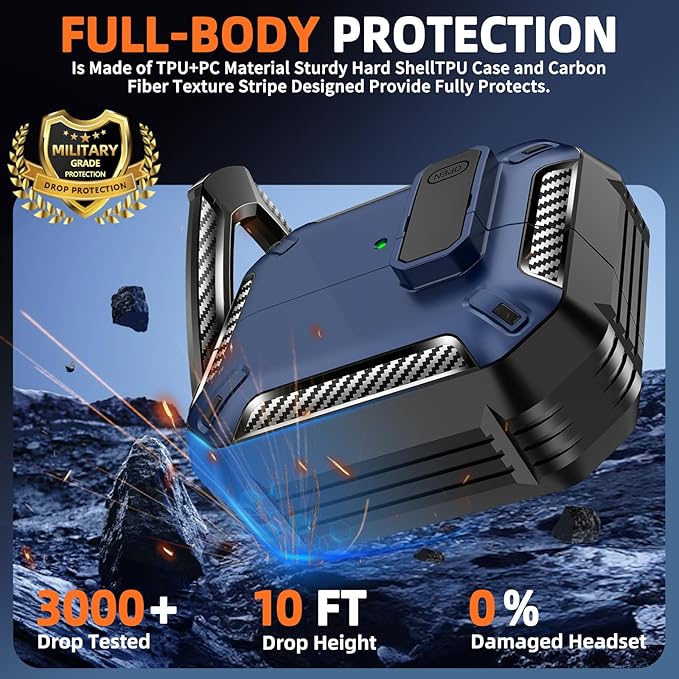 Lock Fit Designed for Samsung Galaxy Buds3 FE (2025) / Buds3 Pro (2024) / Buds 3 Case (2024),with Cleaning kit Full Body Shockproof Carbon Fiber Protection Design