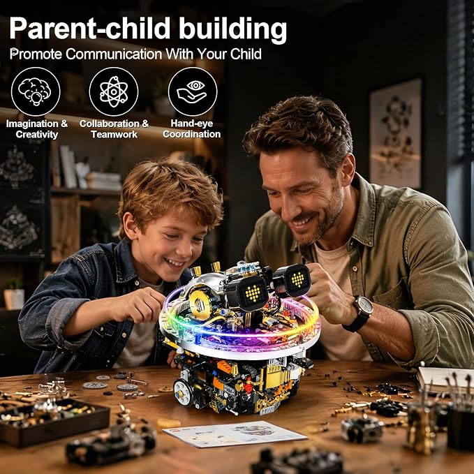 STEM Robot Building Kit for Kids Ages 8-14, 804 PCS Remote & APP Control Spherical Robotics Toy with LED Expressions & Cyberpunk Lights, Programmable Rolling Technic Coding Set, Gift for Boys & Girls
