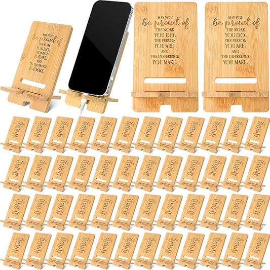 Ripeng 48 Pcs Employee Appreciation Gifts Bulk Bamboo Phone Stand for Desk Office Worker Thank You Gift for Administrative Team Coworkers Staff Graduation Nurse Teacher Week (Classic Work Pride)
