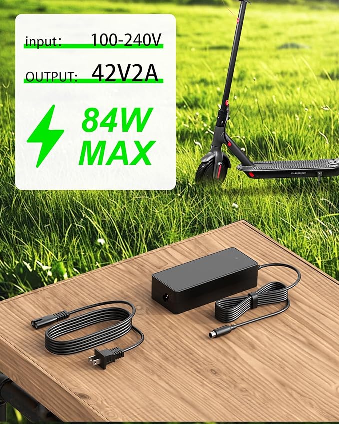 VHBW 42V 2A Charger Compatible with WERHY H5 H7 Scooter | Compatible with WERHY H5 and H7 scooters; 42V 2A output, 9.8 ft cord, ETL/SGS listed, for home or garage charging.