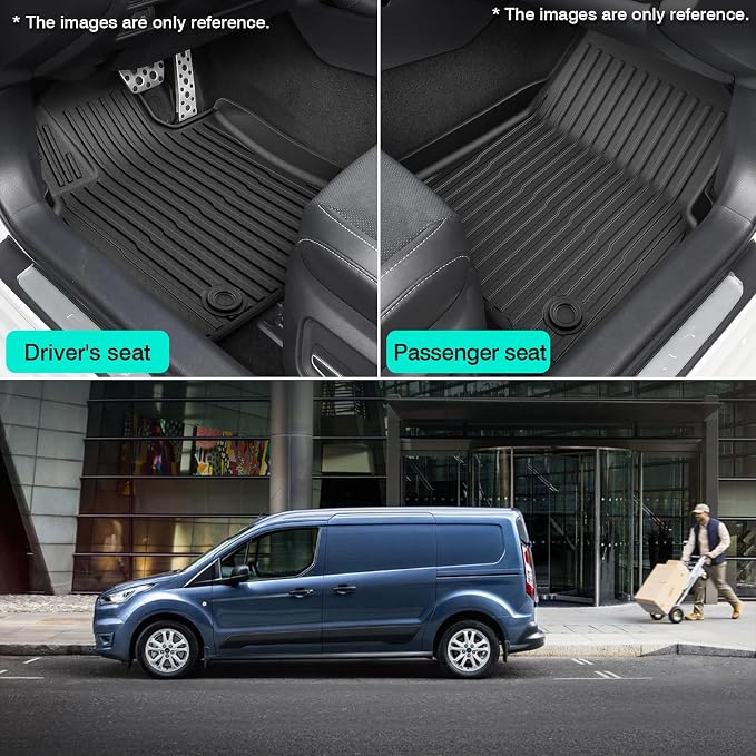 T TGBROS Floor Mats Custom Fit for 2014-2021 Ford Transit Connect Accessories All Weather Protection TPE Front Row Seat Floor Liners Set Non-Slip Black-2PCS