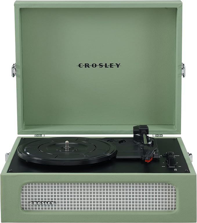 Crosley CR8017B-SA Voyager Vintage Portable Vinyl Record Player Turntable with Bluetooth in/Out and Built-in Speakers, Sage