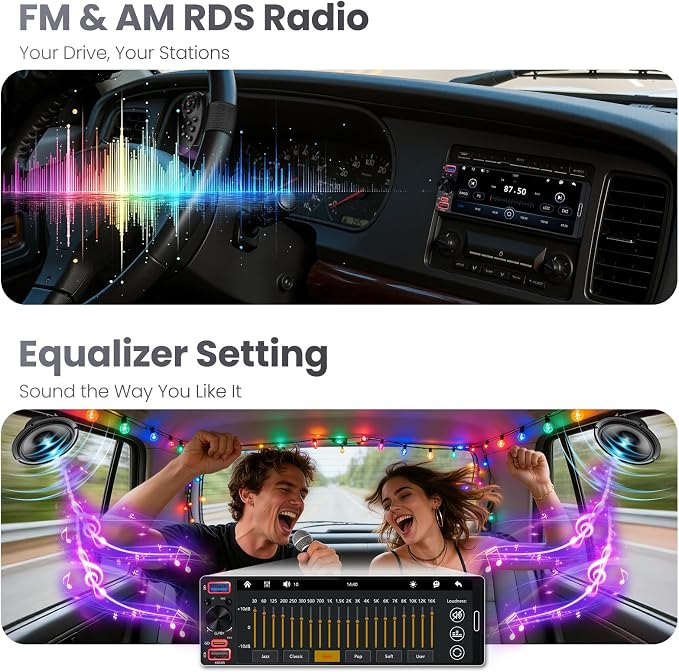 Single Din Radio Car Stereo with Apple CarPlay & Android Auto, 6.5” InCell Touchscreen Car Radio with 1080P Backup Camera, Mirror Link, Bluetooth 6.0, GPS, AM&FM, USB & Type-C Fast Charging