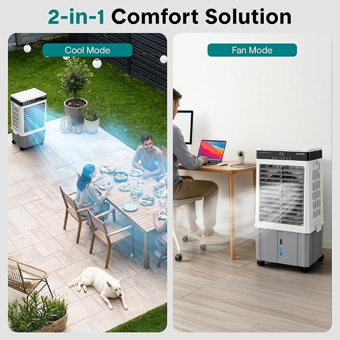 SereneLife Portable Air Cooler with 2200 CFM Power - High-Performance Evaporative Air Cooler for Indoor and Outdoor Spaces, 21 L Tank, Oscillation, 24-Hour Timer, Remote Control Cooling System