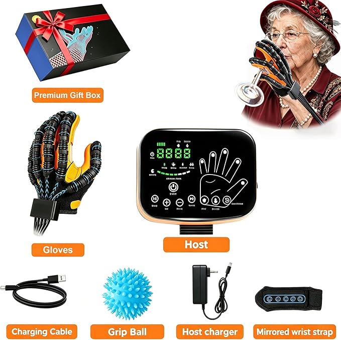 9th Gen Hand Rehabilitation Robot Gloves, Stroke Recovery Hand Therapy Equipment, Automatic LED Touchscreen 4 Modes Mirror Training, Finger Exerciser for Arthritis & Hemiplegia