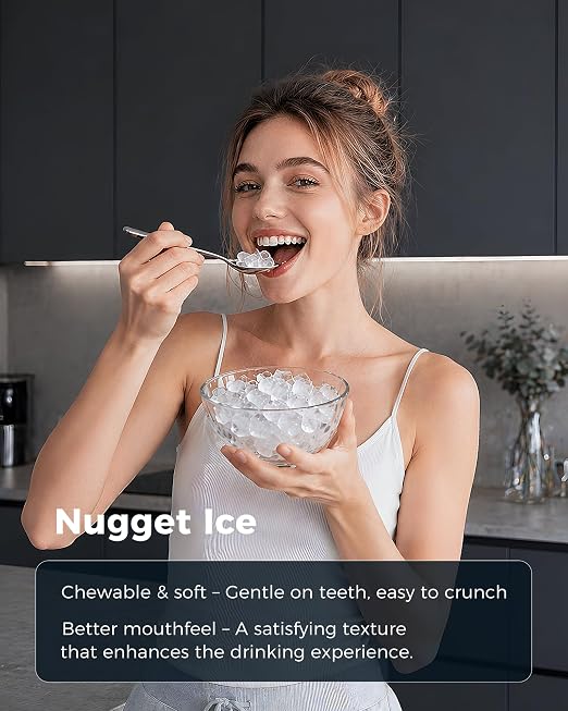 CyberChill Nugget Ice Maker Dispenser, 40lbs Per Day Countertop Pebble Ice Machine with Touch Free Ice Dispensing, Self-Cleaning, Chewable Sonic Ice for Home, Kitchen, Office