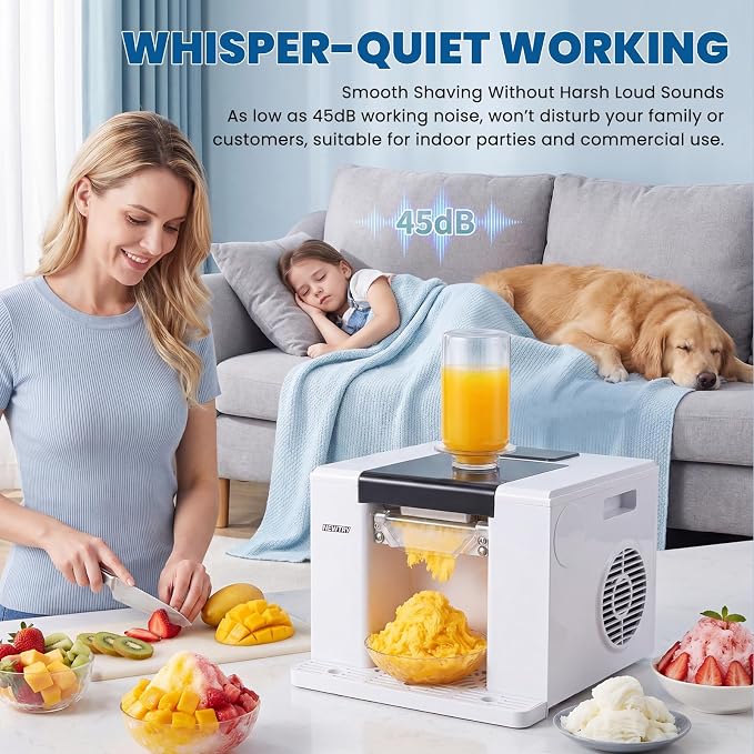 NEWTRY Snowflake Ice Machine 280W Shaved Ice Machine Automatic Snow Cone Maker Air Cooling Efficient Ice Crushing for Party Bar Home 110V (White)