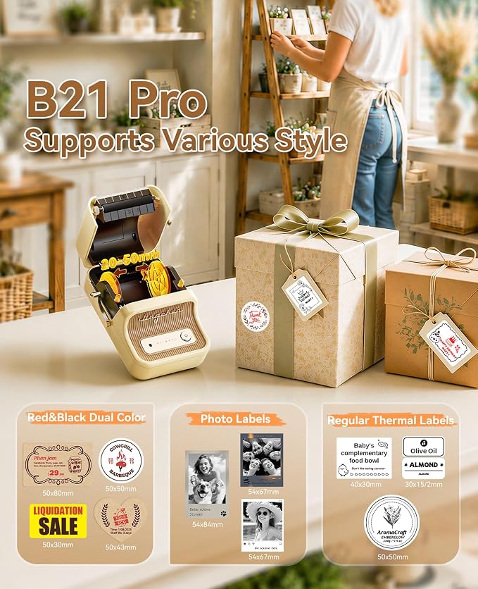 NIIMBOT B21 Pro Label Maker, 300DPI HD Label Printer, Ideal for Photos,Study Graphics, Stores,Notes,Small Business, Comes with 3 Rolls of Labels