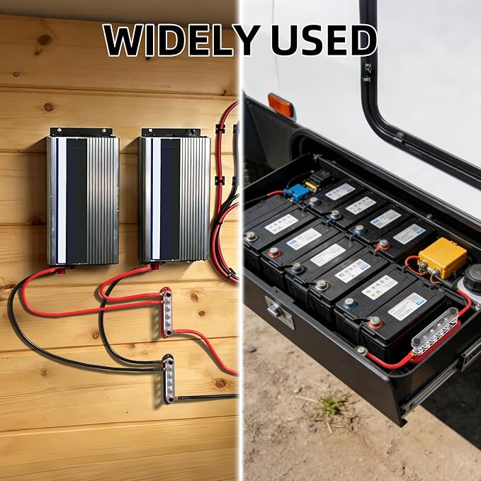 300A 12V Bus Bar with 6 x 3/8" (M10) Studs & Cover, Power Distribution Block for Marine Boat Solar RV, 12 Volt Bus Bar Terminal Block Kit with 4 AWG 1/0 & 8 AWG 2/0 Copper Lugs
