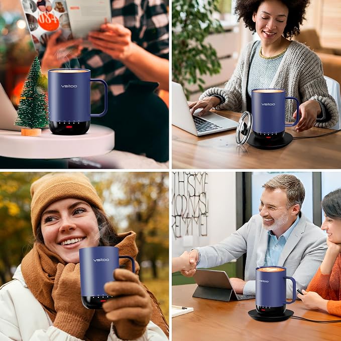 VSITOO S3 Pro 16oz Smart Self Heating Coffee Mug, Heated Coffee Mug with AI Auto-Sensing Temperature Control, 120-150℉ Rechargeable Smart Mug Warmer, IPX7 Waterproof, Gift for Men Women, Blue