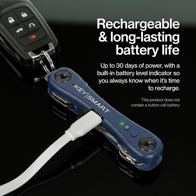 KeySmart iPro - Key Finder Locator with Sound, Keychain Key Holder, Apple Find My App Compatible, Key Organizer, Compact Clutter-Free Key Chain Tracker, Rechargeable Battery (Up to 14 Keys, Blue)