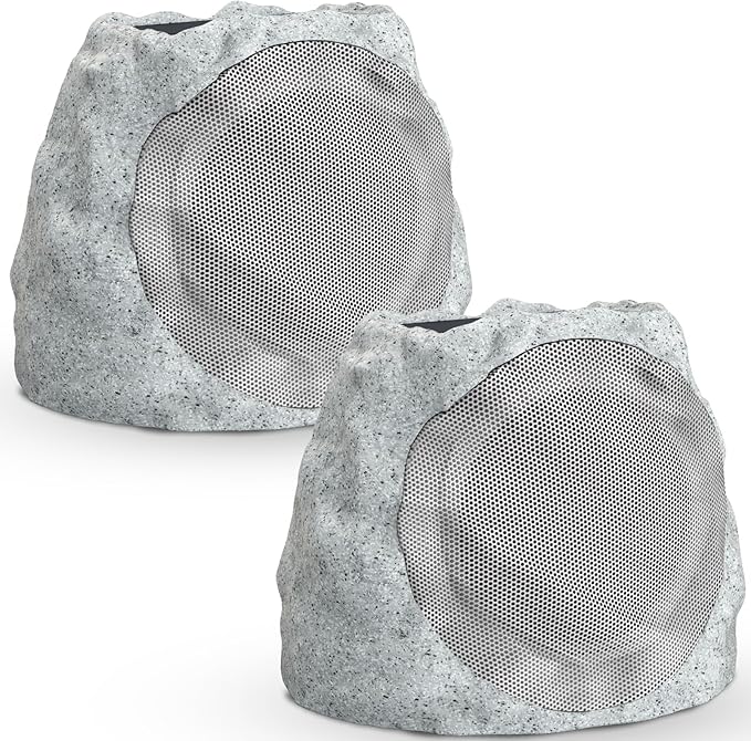 Outdoor Speakers Solar Powered & USB-C Rechargeable, Rock Speakers TWS Pairing Wireless Outdoor Speaker Bluetooth 5.4, LED Light Show, Waterproof, ideal for Backyard BBQ, Garden, Poolside (2-Pc,Grey)