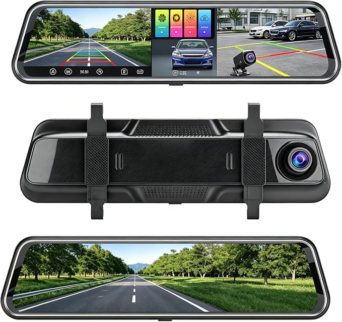 Rear View Mirror Dash Camera for Car Security Front and Rear Dash Cam, Dashcam 10’’ Touch Screen Dual Cameras Car Video Recorder Night Vision G-Sensor Parking Assistance 24H Parking Monitor