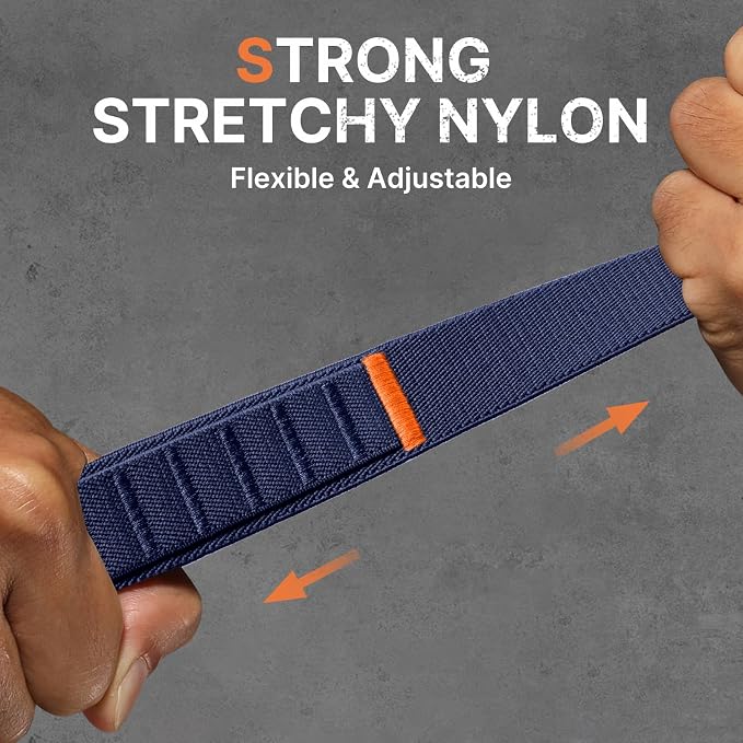 Bandletic 26mm Bands Compatible with Garmin Fenix 5x Watch Band, Nylon Stretchy Rugged Loop Sport Straps with G-Hook for Fenix 8 51mm/7X 6X Pro/Plus/3/3 HR/Tactix/Epix Pro2 51mm//Instinct 2X, Navyblue