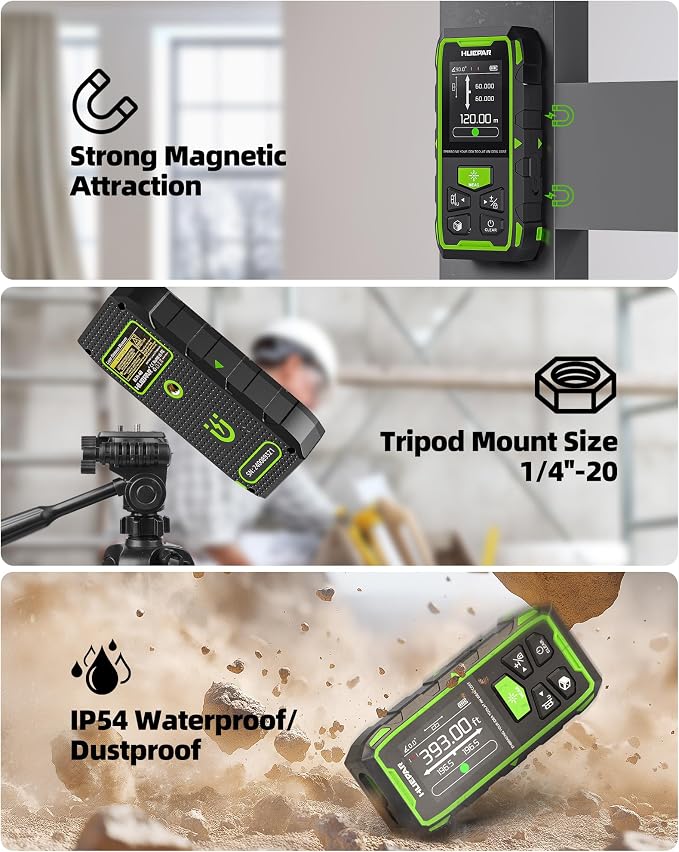 Huepar Professional Dual Laser Measuring Tool 393ft, 5 Years Warranty, Rechargeable Bilateral Laser Measurement Tool, Laser Room Measure Devices, Magnetic Metro Laser Distance Measure, Angle Sensor