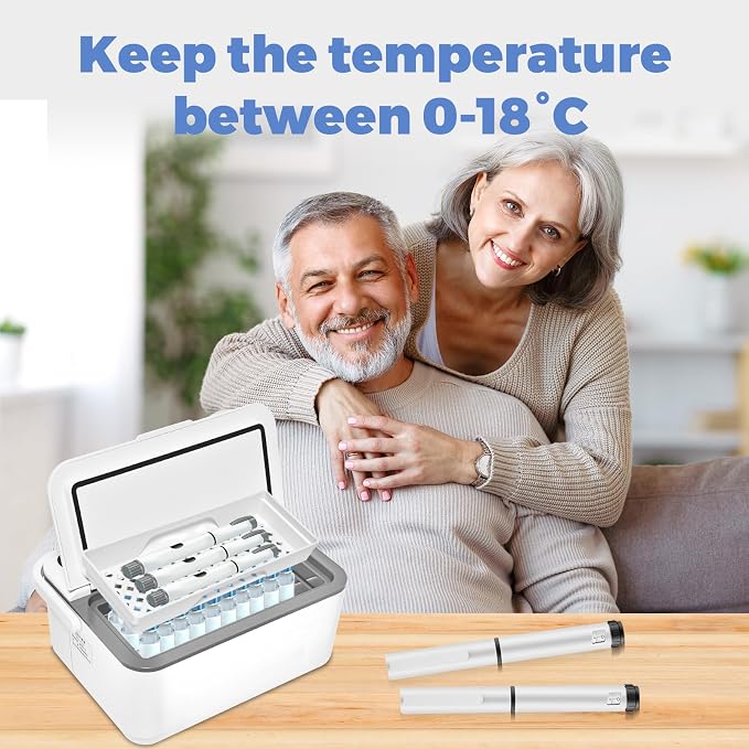 Electric Insulin Cooler Travel Case Box, Insulin Fridge, Portable Insulin Refrigerator, Mini Fridge for 5-6 Pens, Rechargeable Battery, Temperature Control, LCD Display, Travel Case for Home Outdoor