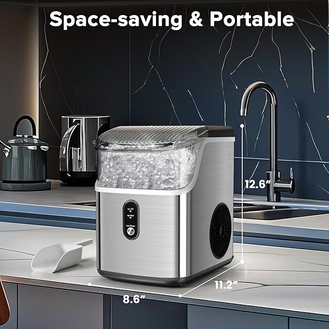 Electactic Nugget Ice Makers Countertop, 34lbs/Day Portable Ice Machine with Crushed Ice, Self-Cleaning, One-Click Operation for Home, Kitchen, Office Use (Silver)