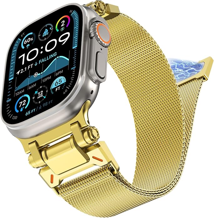 WINGLE Milanese Loop for Apple Watch Band Ultra 3/2/1 Band Ultra 49mm Series 11 10 46mm 45mm 44mm SE 3/2/1 Series 9 8 7 6 5 4 3 Men Women,Parachute-Style Buckle Stainless Steel Mesh Metal iWatch Bands