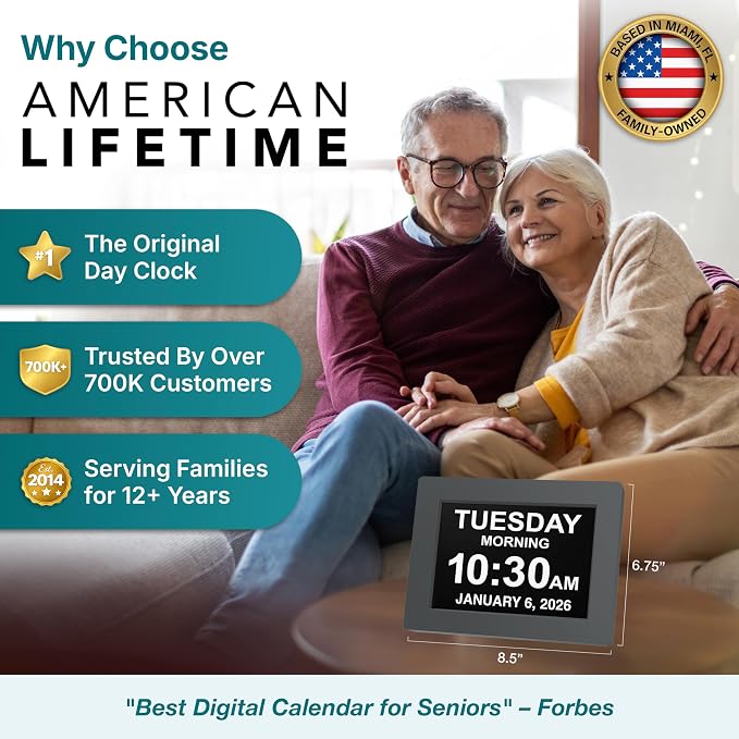 American Lifetime 【New 2024】 Dementia Clock Large Digital Clock for Seniors, Digital Clock Large Display with Custom Alarms, Clock with Day & Date for Elderly, Large Number Digital Clock Grey