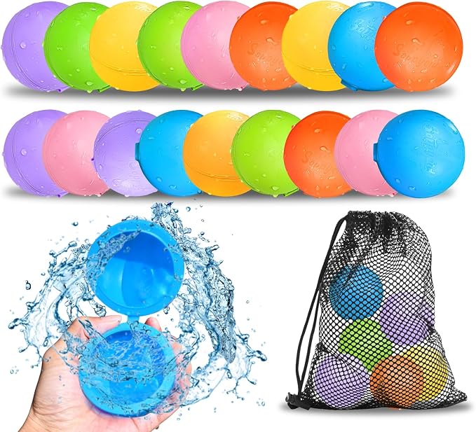 Reusable Water Balloons 18Pcs - Quick Fill Water Balls Toys For Toddler Age 4-8 - Refillable Magnetic Self-Sealing Water Splash Bomb For Summer Party Pool Outdoor Beach Toys for kids Age 8-12