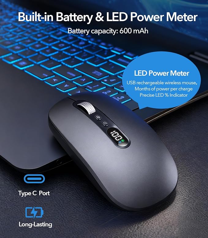AI Wireless Mouse with Voice-to-Text & 200+ Language Translator, Bluetooth 5.0 Wireless Silent Mouse for MacBook/PC/Laptop,USB-C Rechargeable, Smart AI Writing for Office & Meetings
