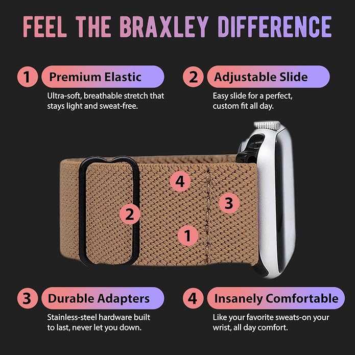 Braxley Bands for Apple Watches - Stretchy and Washable - Adjustable with Apple Watch Bands for Women & Men - Compatible with Apple Watch Series SE Ultra 9 8 7 6 5 4 3 2 1