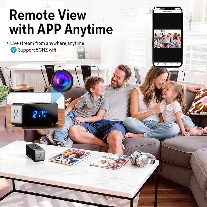 Hidden Camera with Alarm Clock & Bluetooth,Ultra 4K HD Wireless Indoor Camera for Home Security,WiFi Mini Nanny Cam with Night Vision,Motion Detection,Remote Live Stream
