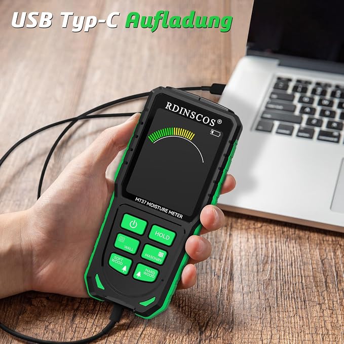 RDINSCOS Pinless Moisture Meter for Wall Digital Wood Moisture Detector | Rechargeable, Color Display, Audible Alarm, Non-Destructive, For Wall, Masonry, Wood, Building Material
