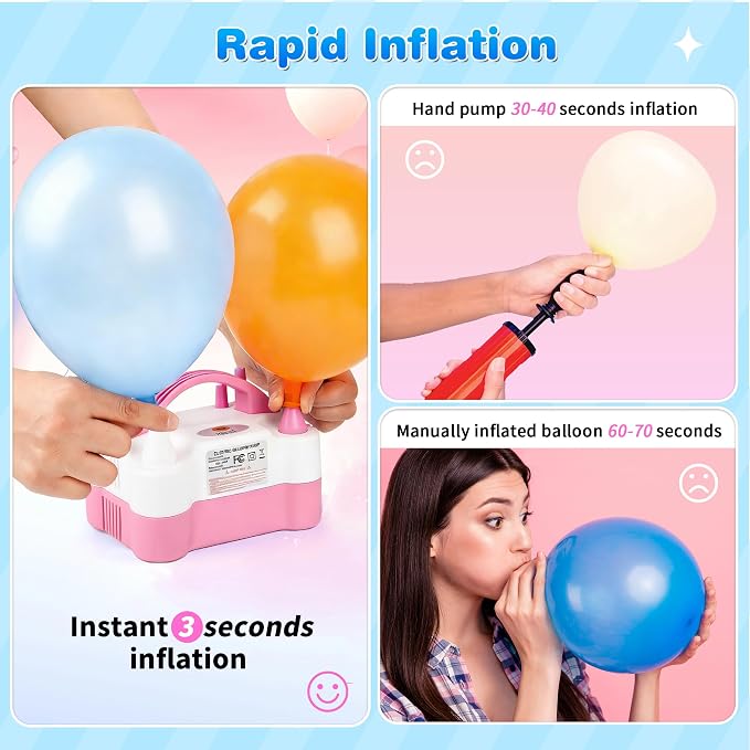 Electric Balloon Pump, Portable Electric Balloon Blower Machine Balloon Air Pump Dual Nozzle 110V 600W Balloon Inflator for Party Decorations