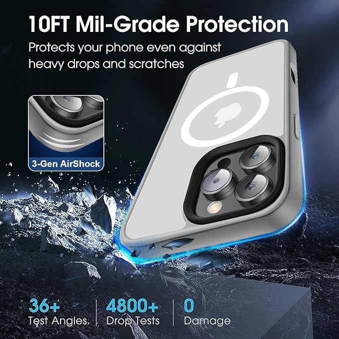 Strong Magnetic for iPhone 16 Pro Max case [10Ft Military-Grade Protection] Compatible with fit MagSafe Shockproof Slim Thin Cover case for iPhone 16 Pro Max 6.9 inch, Gray