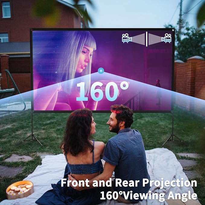 VISULAPEX Projector Screen with Stand 100 Inch, 16:9 4K HD Portable Projector Screen Indoor Outdoor, Foldable Wrinkle-Free Movie Screen 160° Front Rear Projection Screen with Carry Bag for Home Movie